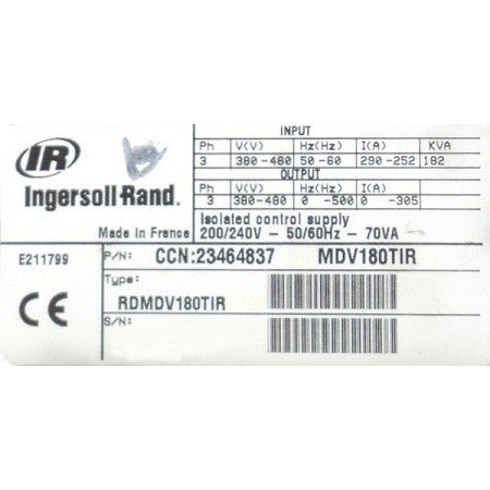 Ingersoll Rand Nirvana CCN23464837 RDMDV180TIR T2 CONCEPT VSD Compressor Controller Label