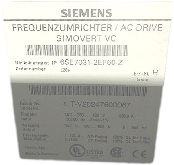 6SE7031-2EF60-Z SIEMENS 6SE7031-2EF60-Z SIMOVERT MASTERDRIVE 75 KW/100 HP Compressor Controller